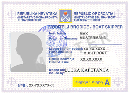 Muster Küstenpatent Kroatien Kat. A