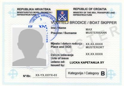 Kroatisches Küstenpatent Kat. B vorne